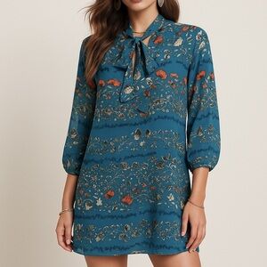 Lily rose floral chiffon tie neck retro style tunic/ swing dress ❤️